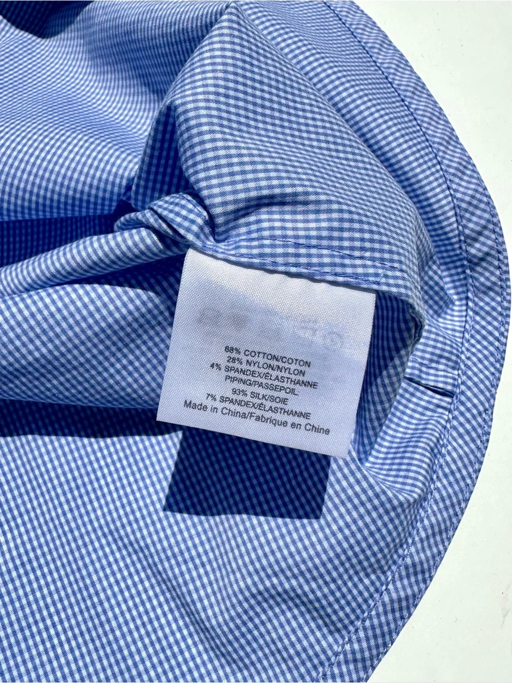 Tory Burch Blue Gingham Stretch Cotton Fitted Shirt Blouse, Silk Yellow Piping 4